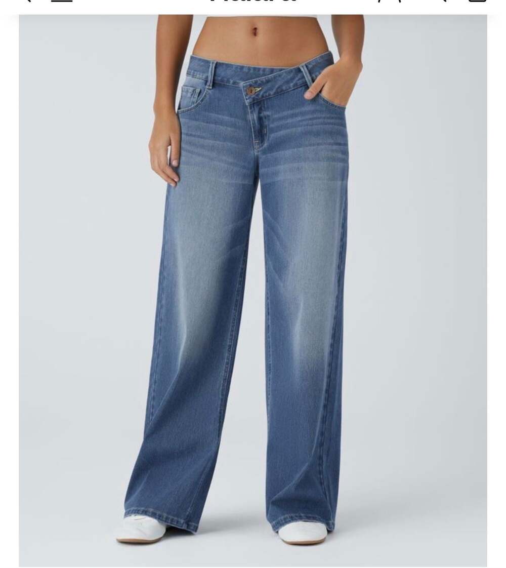Halara Women's Flex Asymmetric Cross Waist Low Rise Baggy Wide Leg  Jeans XS